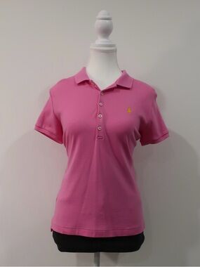 Ralph Lauren Pink Cotton Polo Tee with Yellow Pony Logo - Large